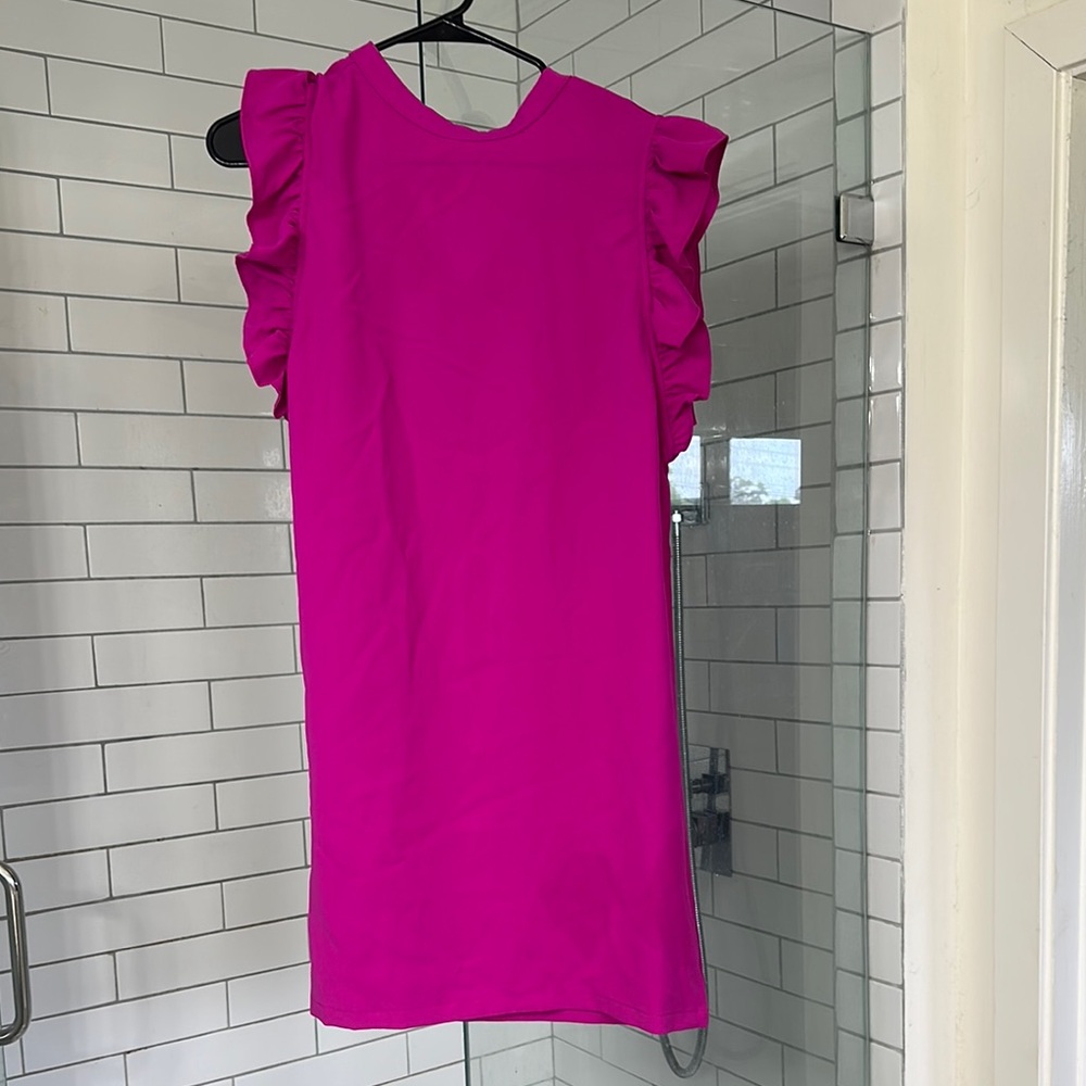 fab'rik Fuchsia Ruffle Sleeve Midi Dress